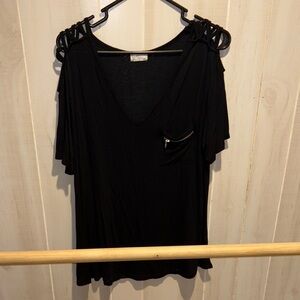 Black Women's Top with Shoulder Details